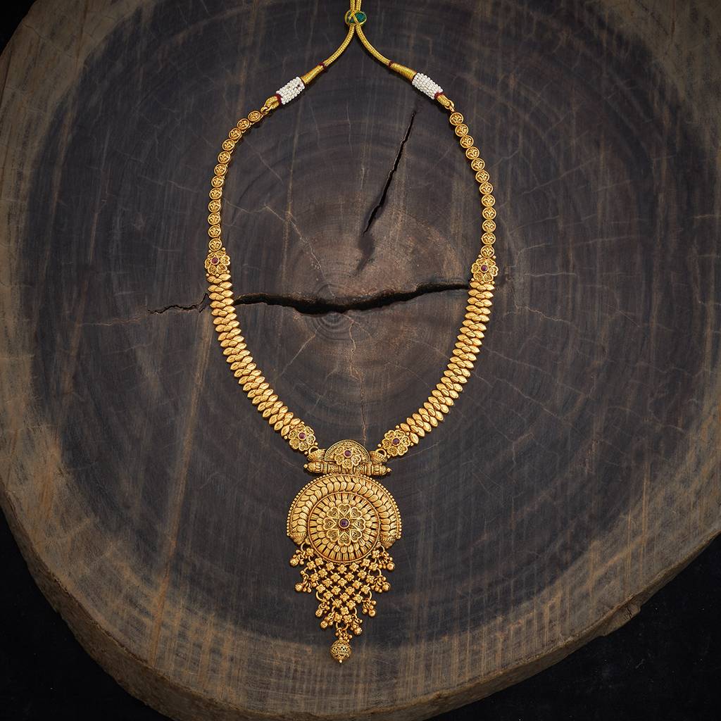 Kushal'S Fashion Jewellery Ruby Gold-Plated Ethnic Antique Necklace-181342 : 433449