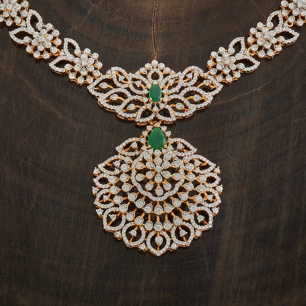 Green Gold-Plated Party Zircon Necklace Set-415808 : 415808