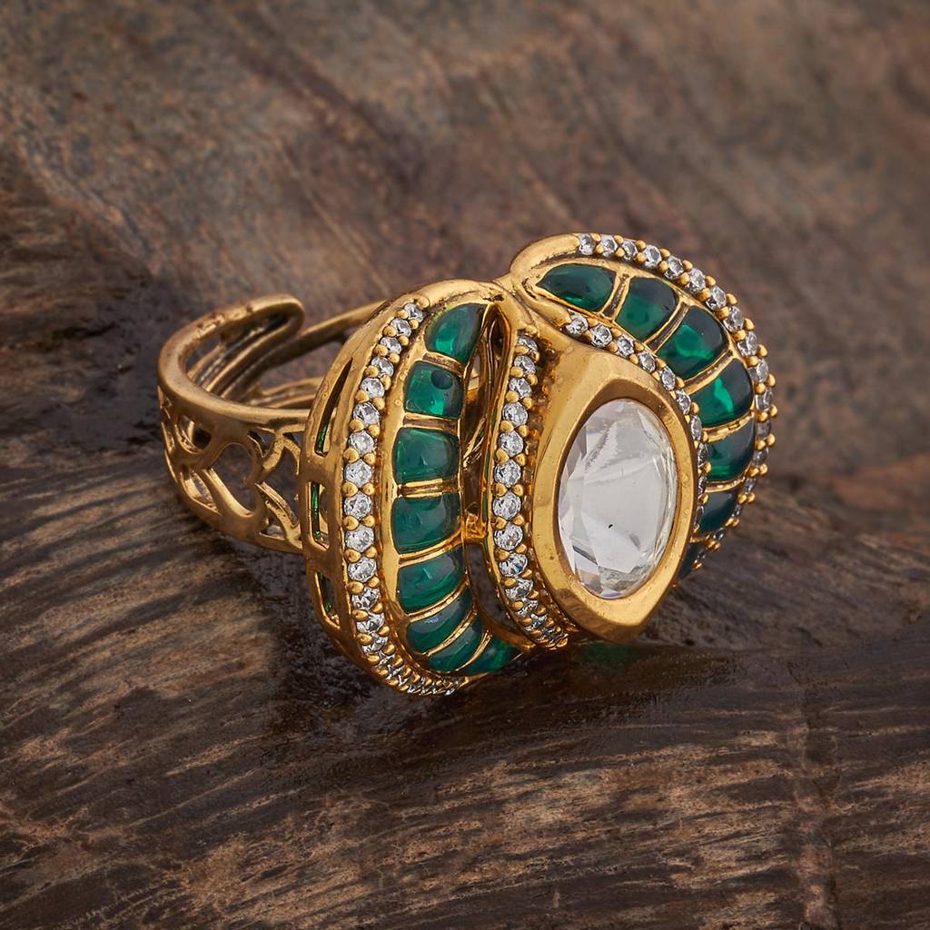 Kushal'S Fashion Jewellery Green Victorian-Plated Ethnic Kundan Finger Ring-182226 : 435305