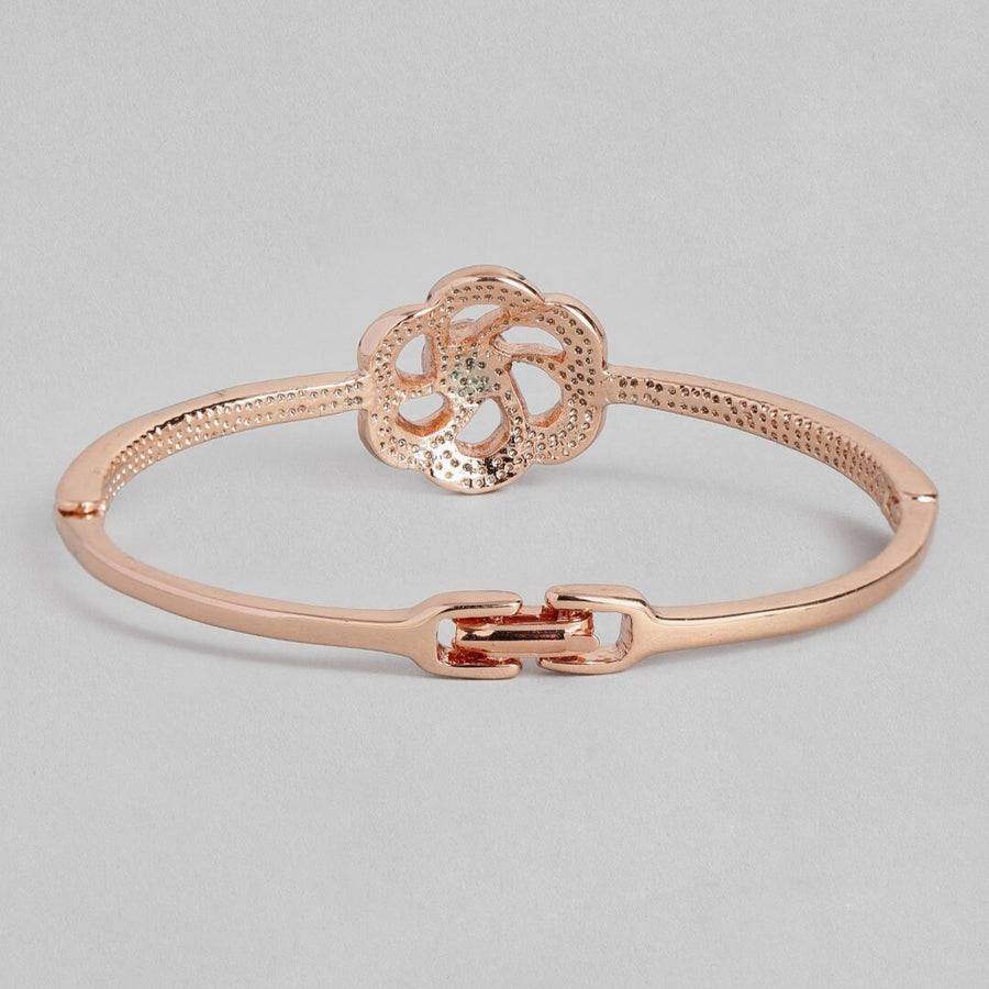 Estele Rosegold Plated Flower Designer Cuff Bracelet With Black, White Enamel & Crystals For Women : 101871BR