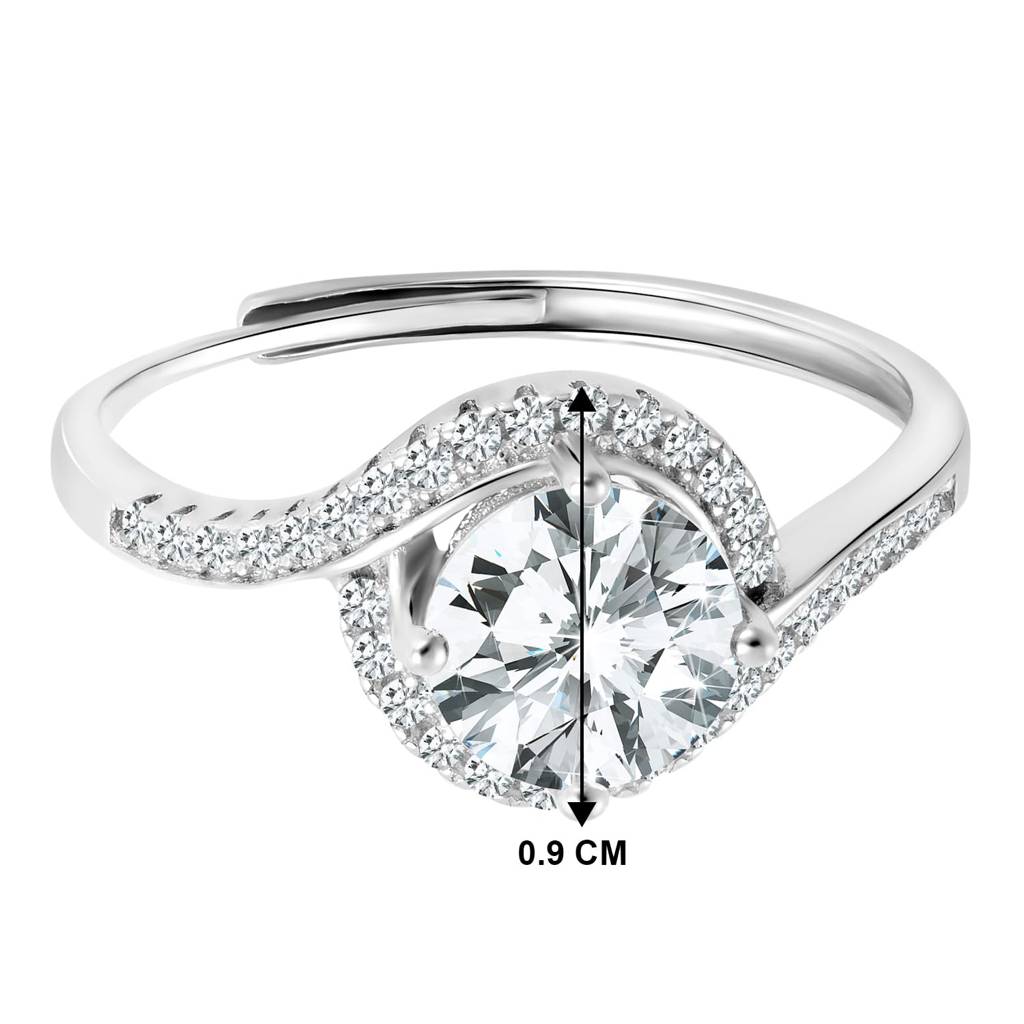925 Sterling Silver Solitaire Cubic Zirconia Studded Rhodium Plated Ring For Women Girls : PF23R01-5