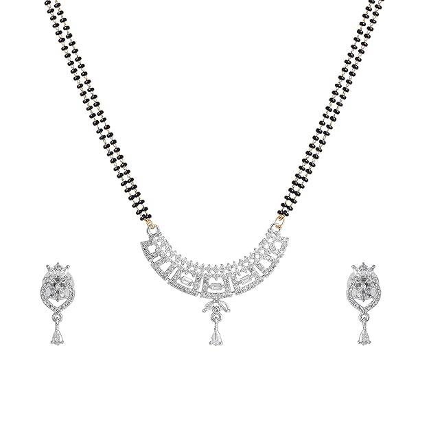 Gehena By Estele Fashion Jewelry Mangalsutra Set For Women: Rhodium Plated White Graceful Mangalsutra Nec : OSAKMS006-IRWENKER
