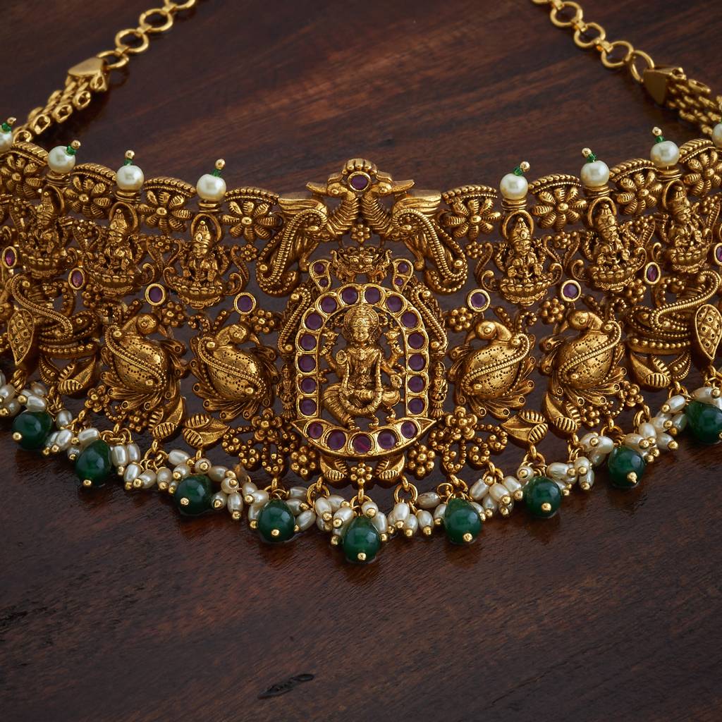 Kushal'S Fashion Jewellery Ruby-Green Gold-Plated Ethnic Antique Jewellery Set-182533 : 435919