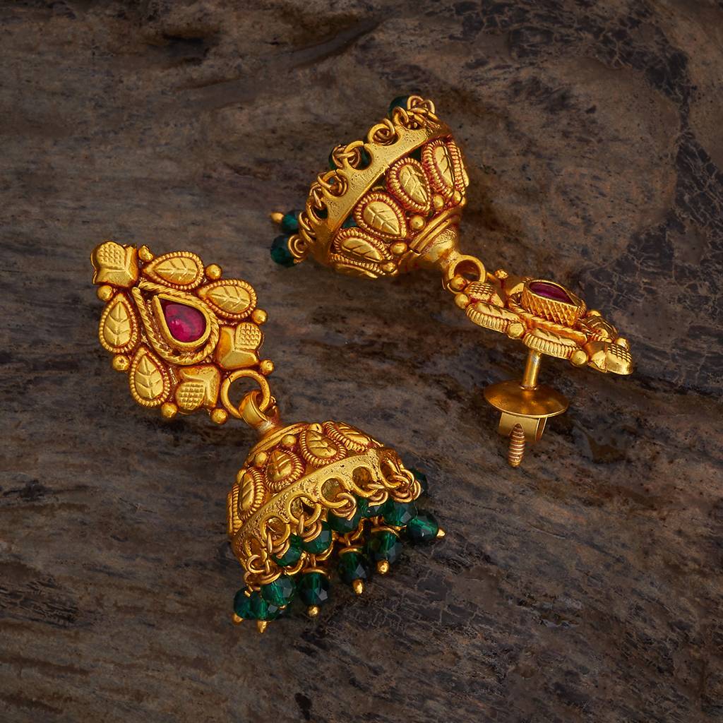 Kushal'S Fashion Jewellery Ruby-Green Gold-Plated Ethnic 92.5 Pure Silver Temple Jhumkas-174153 : 417976