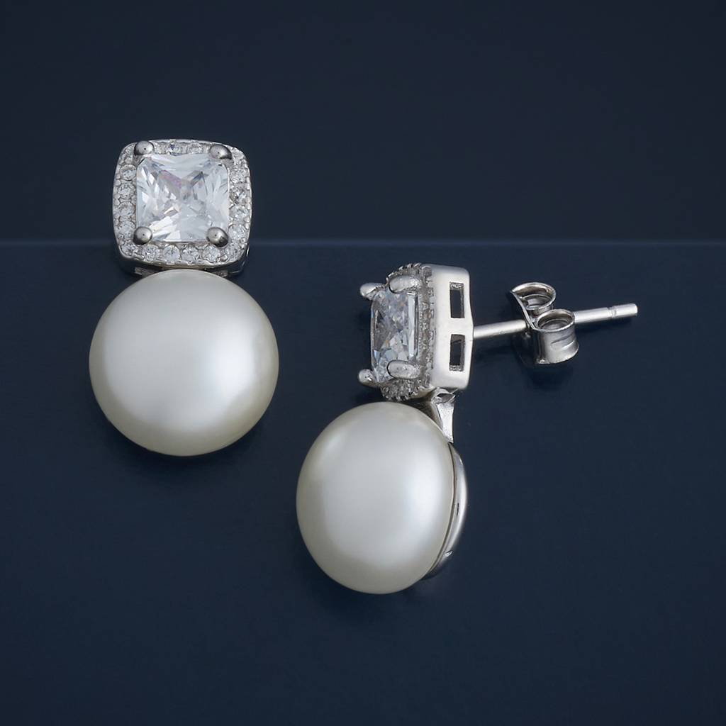 Kushal'S Fashion Jewellery Pearl Plated Synthetic & Zircon 92.5 Sterling Silver Studs-183313 : 437774