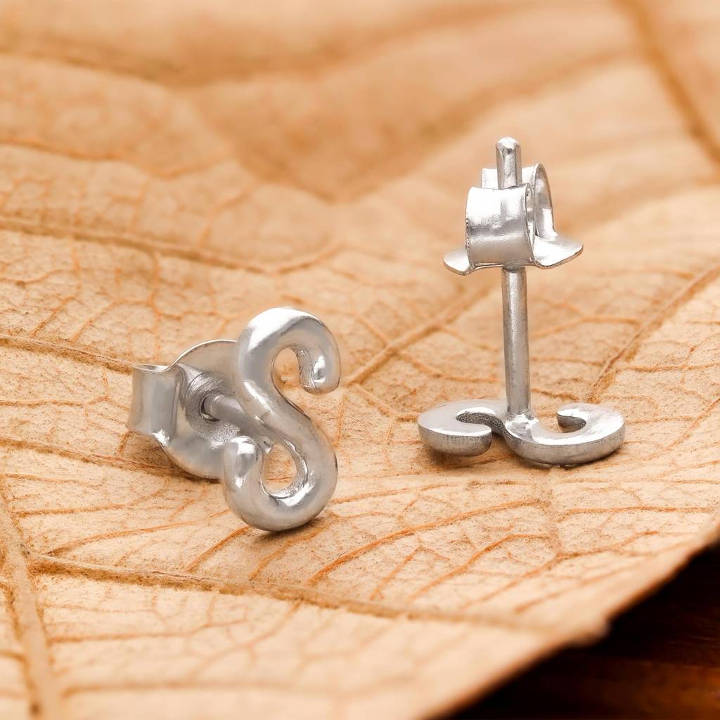 925 Silver S Initial Stud Earrings | Alphabet Letter Jewelry Gift : SE_000862