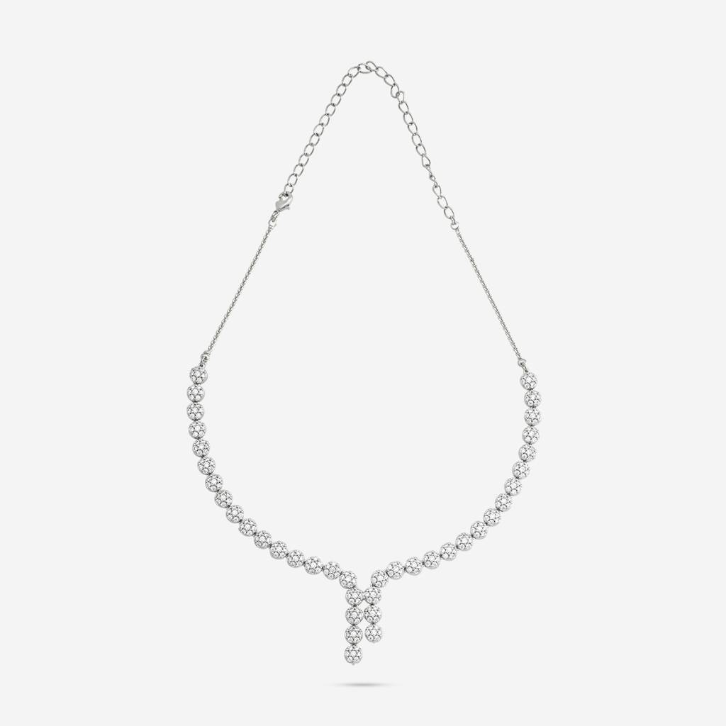White Plated Party Zircon Necklace Set-444854 : 444854