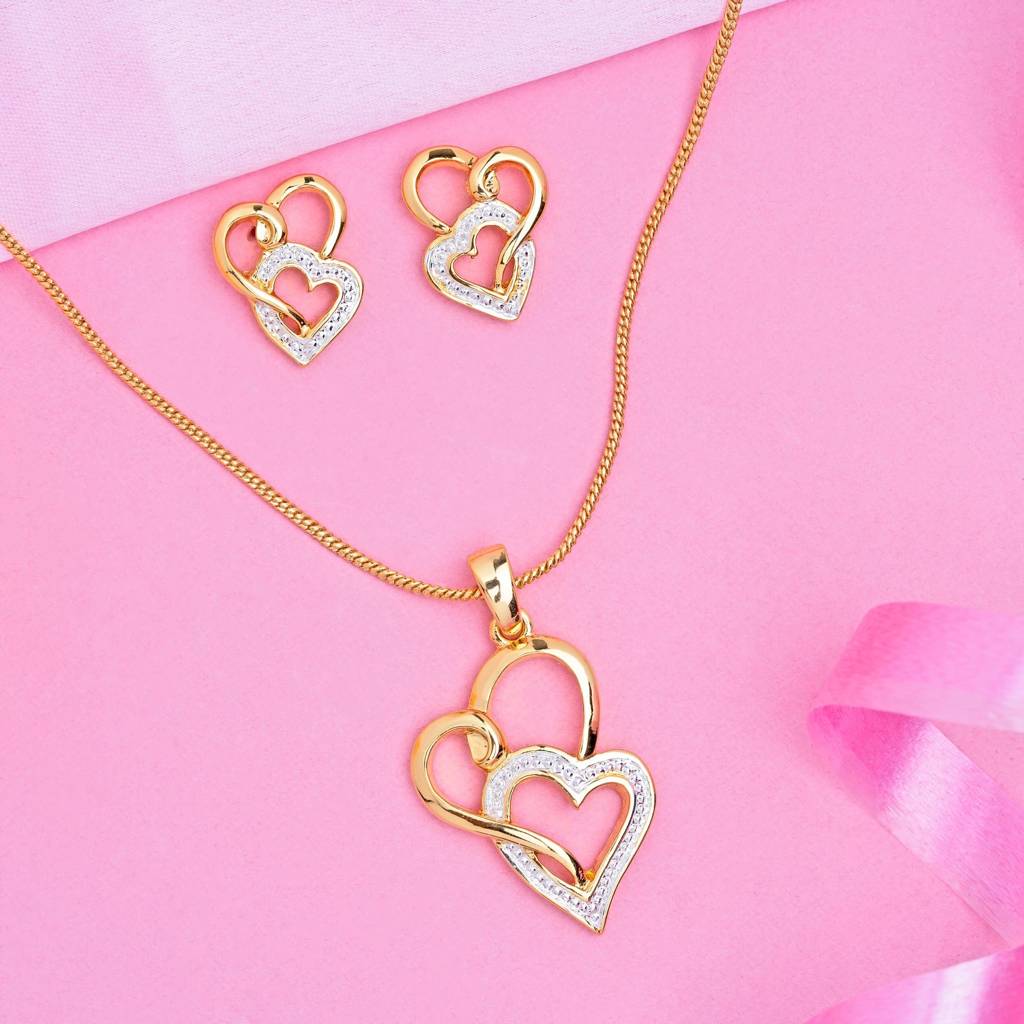 Estele Gold Rhodium Plated Heart Shaped Lock Pendant Set With