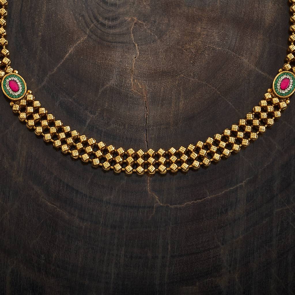 Kushal'S Fashion Jewellery Ruby-Green Gold-Plated Ethnic Antique Necklace-181105 : 433034