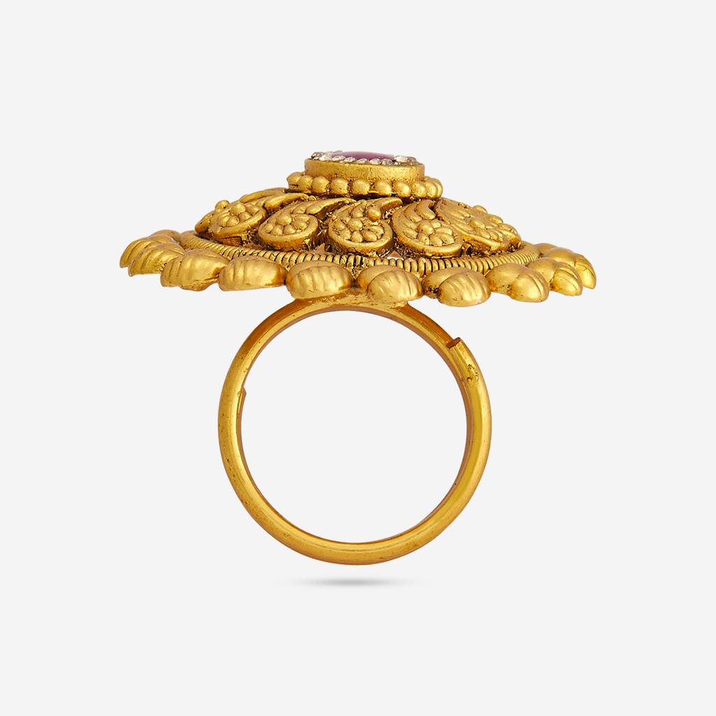 Ruby Gold-Plated Ethnic Antique Finger Ring-447880 : 447880