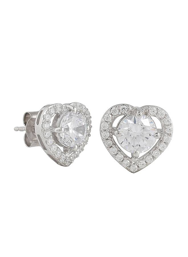 925 Sterling Silver Cz White Stone Embedded Stud Earrings : 8905124441178