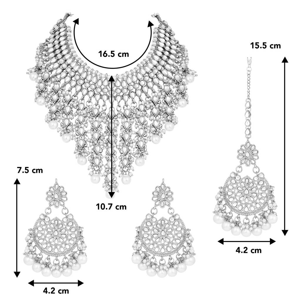 Traditional Kundan & Pearl Drop Bridal Dulhan Necklace Earring With Maang Tikka Jewellery Set For Women Girls-Pf : PF25N1177RW