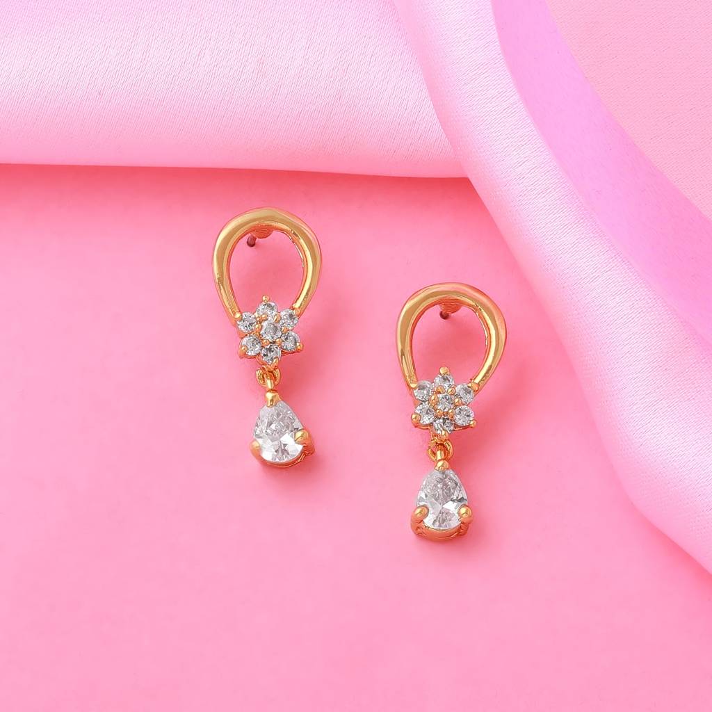 Estele Gold Plated Cz Loop Designer Earrings For Women : AD-034705ER