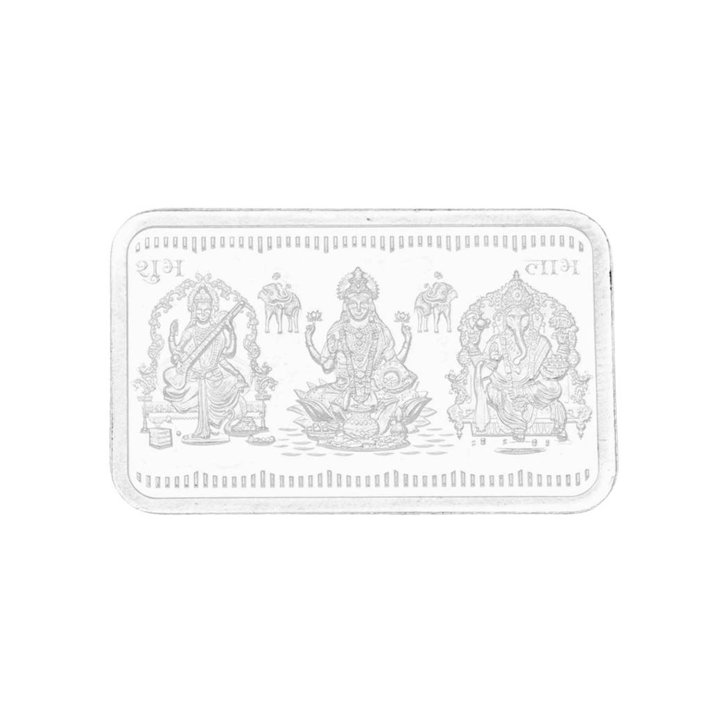 10 Grams Rectangular Ganesh Saraswathi Lakshmi Rectangle Pure Silver Coin : JPSEP-18-351-10