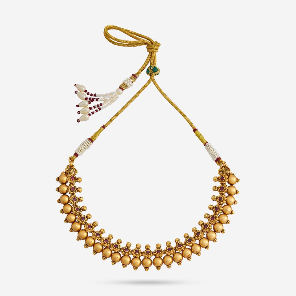 Kushal'S Fashion Jewellery Ruby Gold-Plated Ethnic Antique Necklace And Earring Set  -188140 : 447867