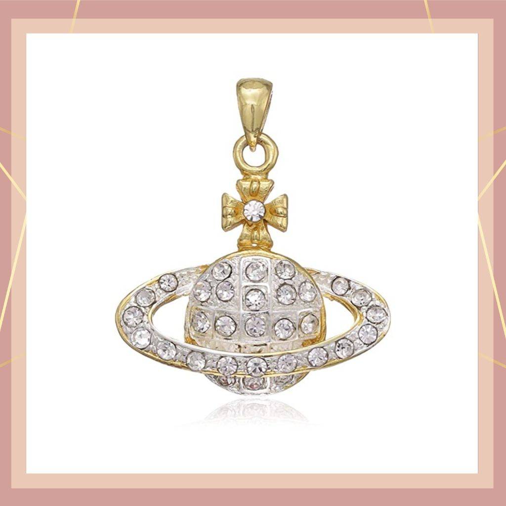 Estele Gold & Rhodium Plated Planet With A Ring Designer Pendant Studded With Crystals For Women : 632PENDANT