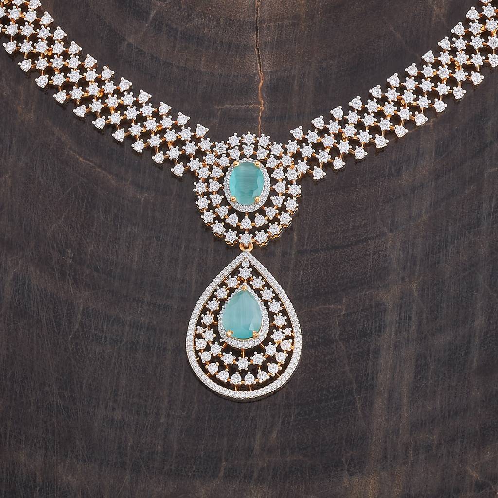 Kushal'S Fashion Jewellery Rhodium-Plated Cubic Zirconia Studded Jewellery Set-177999 : 426483