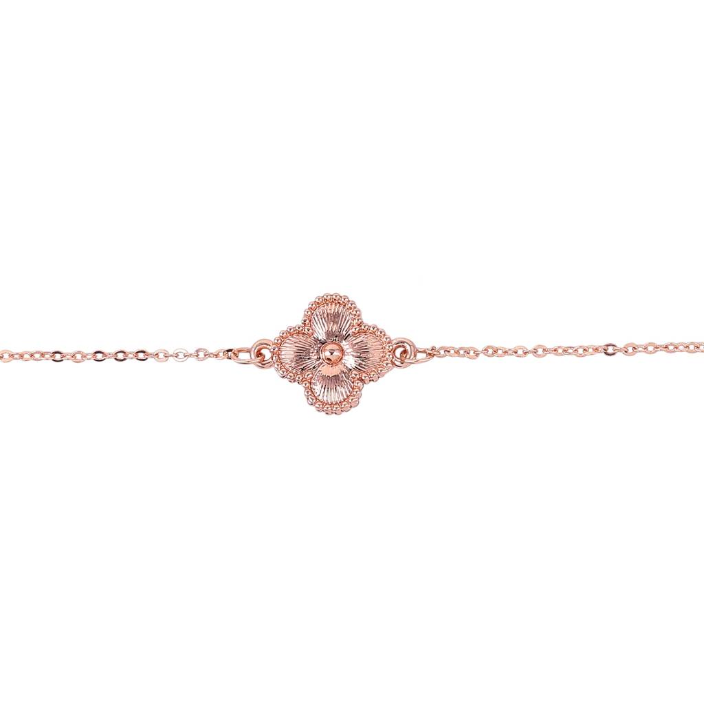 Estele Rosegold Plated Exquisite Single Clover Style Chain Link Adjustable Charm Bracelet For Women And Girls : 102179-RGBR