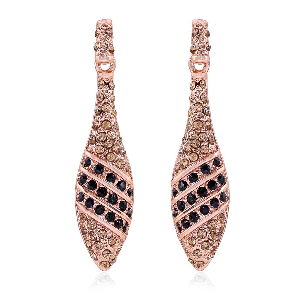 Estele Rosegold Plated Tear Drop Designer Earrings With Crystals For Women : 717709-IGER