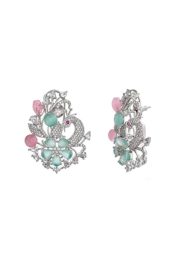 Sparkling Elegance Pink Peacock Design Earings : 8905124499575