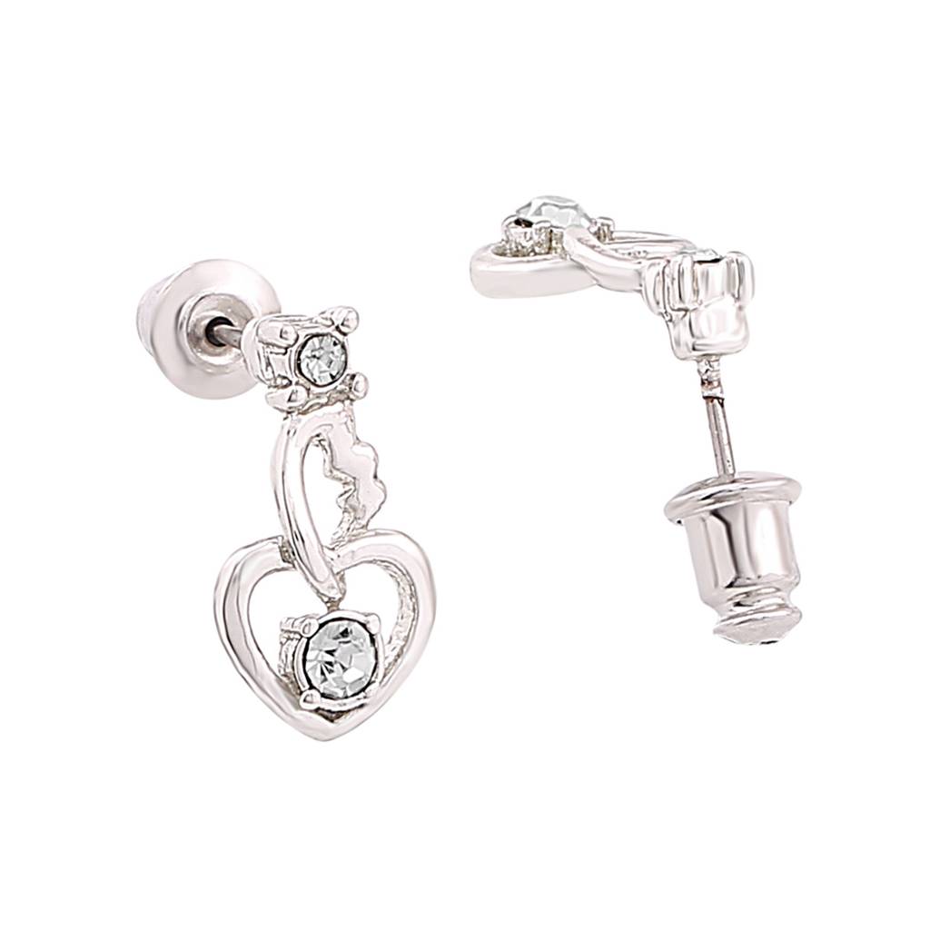 Estele Rhodium Plated Heart With Wings Shaped Pendant Set With Crystals For Women : 9299NKER
