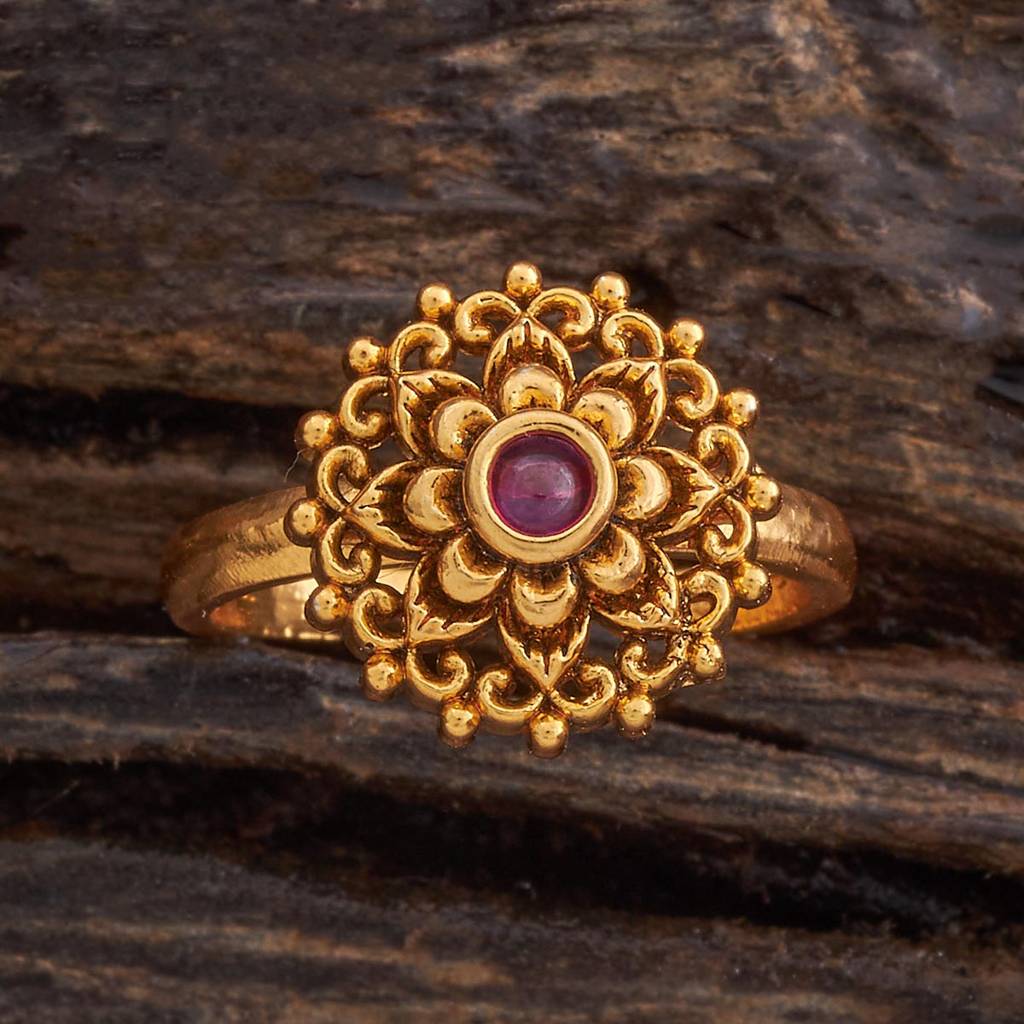 Kushal'S Fashion Jewellery Ruby Gold-Plated Ethnic Antique Finger Ring : 430458