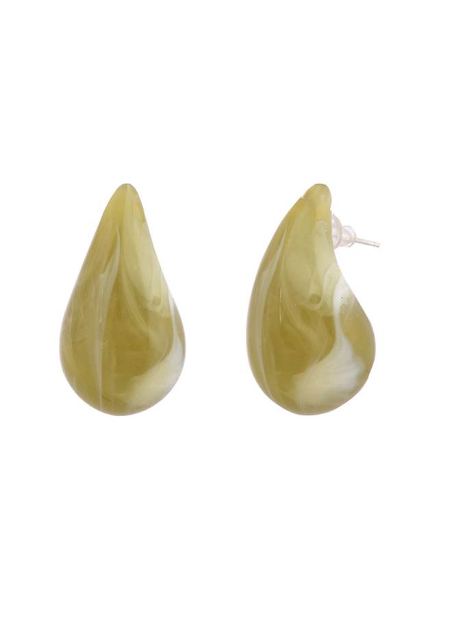 Resin Olive Green Teardrop Stud Earrings : 8905124526226