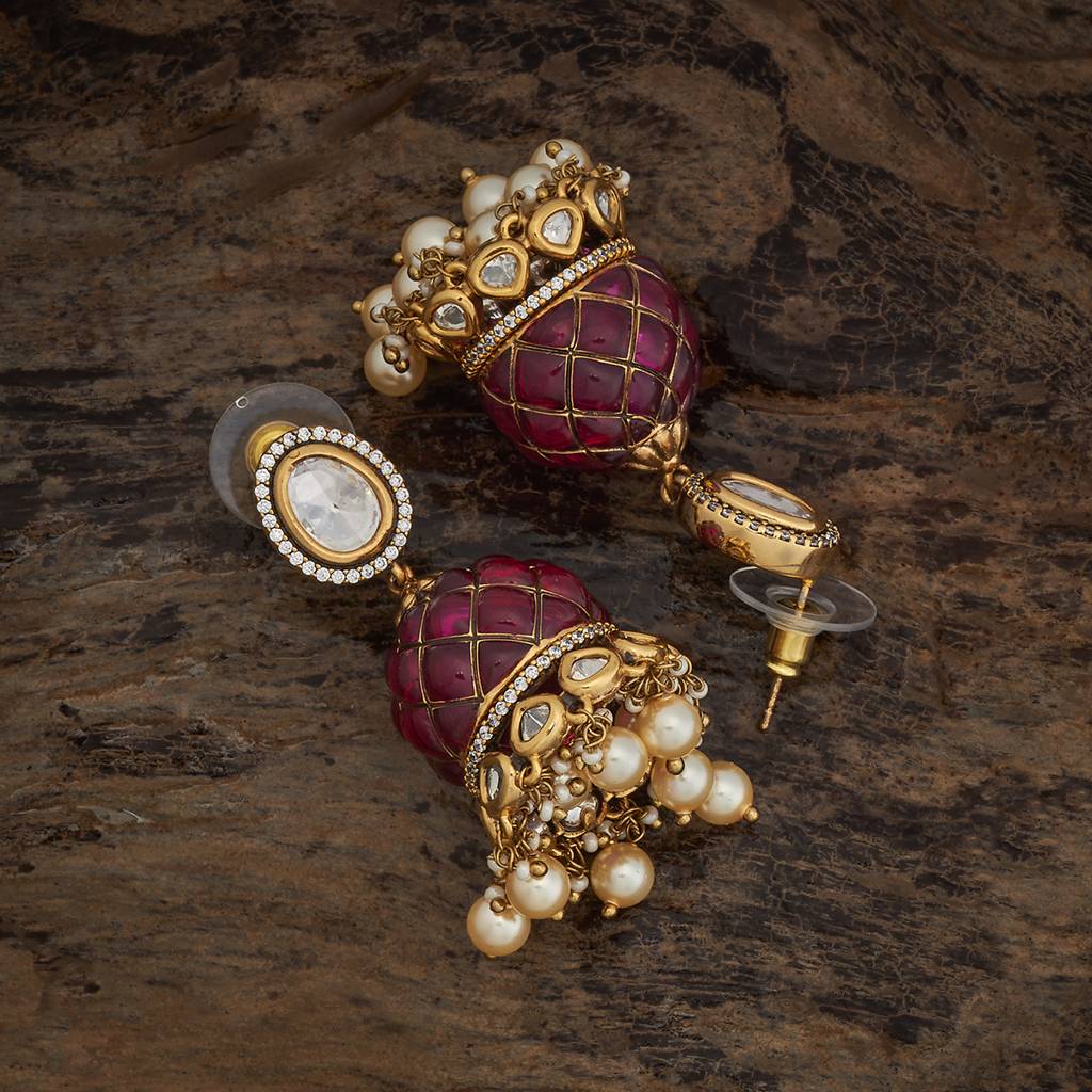 Kushal'S Fashion Jewellery Ruby Victorian Plated Ethnic Kundan Jhumkas-178317 : 426881