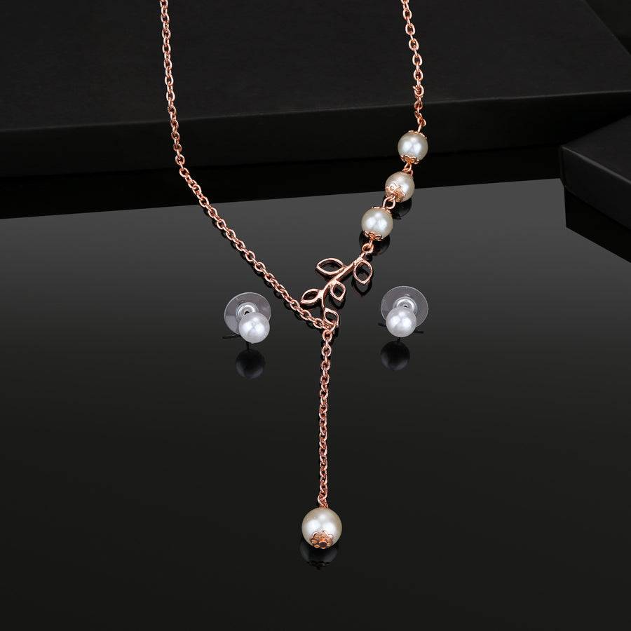 Estele Rose Gold Plated Beautiful Necklace Set With Pearls For Women : 9675-RGNKER