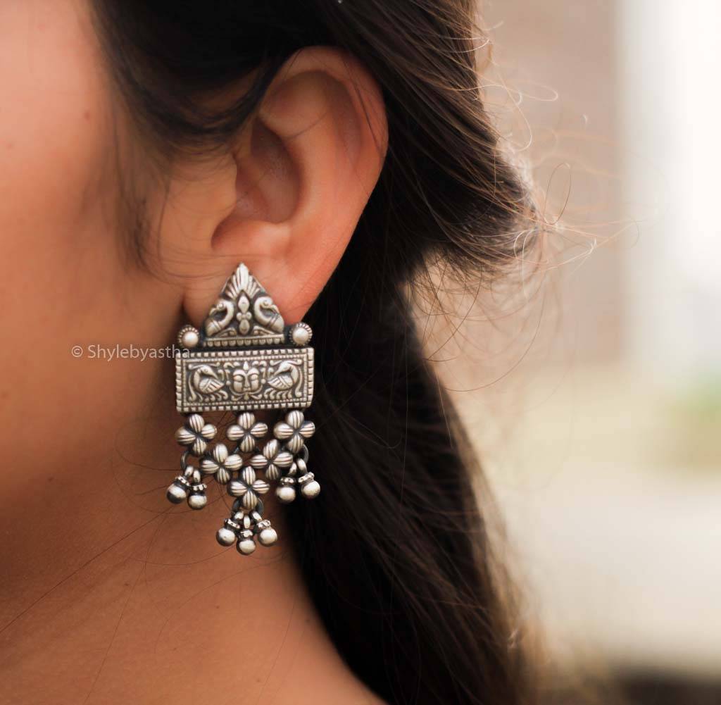 Mizoya Tribal Peacock Detailed Jali Earrings : SE5249
