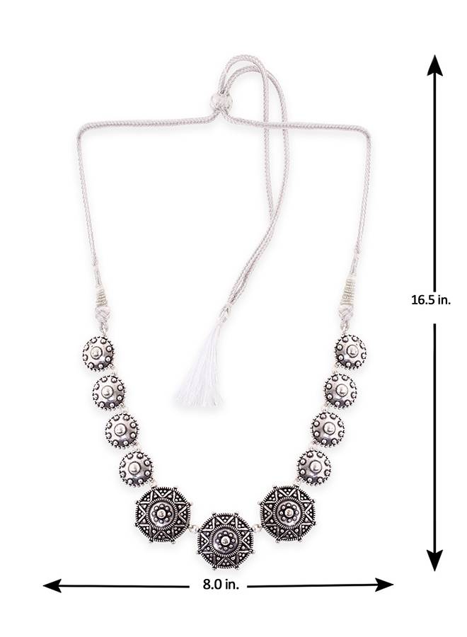 Rava Ball Brass Silver Oxidized Statement Necklace : 8905124136388