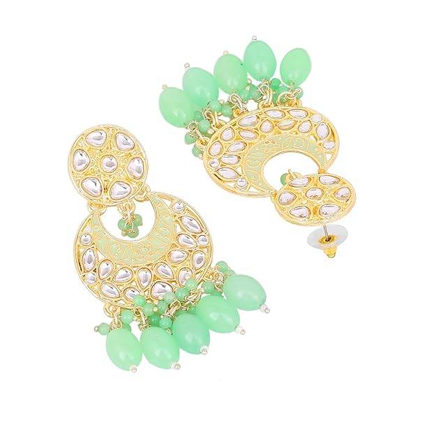 Estele Gold Plated Fascinating Gehena Chandbali Earrings With Mint Green Beads For Women : PJ-006-IGMGER