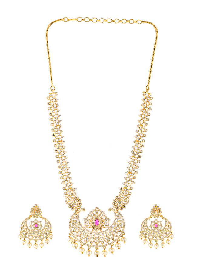 Pearl Beads And White Cz Jewellery Set : 8905124479058