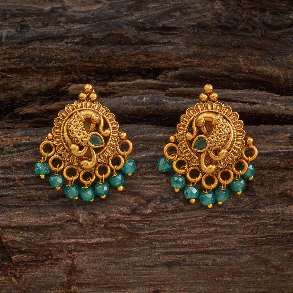 Kushal'S Fashion Jewellery Green Gold-Plated Ethnic Antique Earring Studs-185532 : 442560