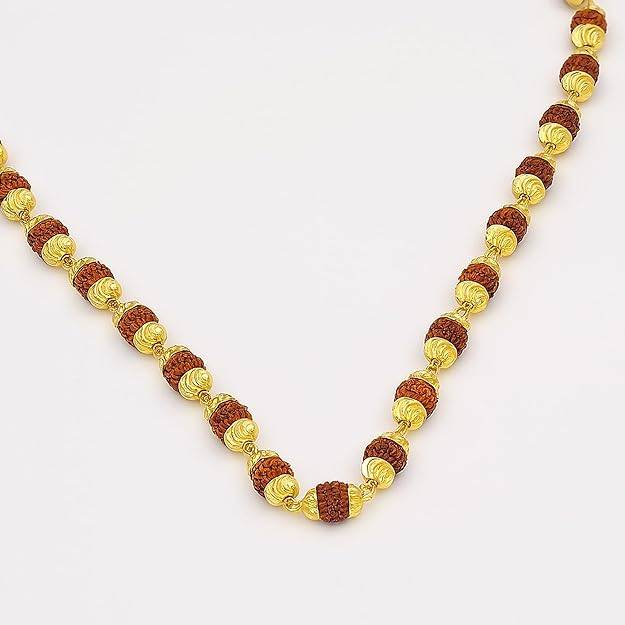 Modern Gold Finish Rudraksha Beaded Chain For Spiritual, Festive & Daily Wear For Men : OSAK014-IGBRNCHAIN