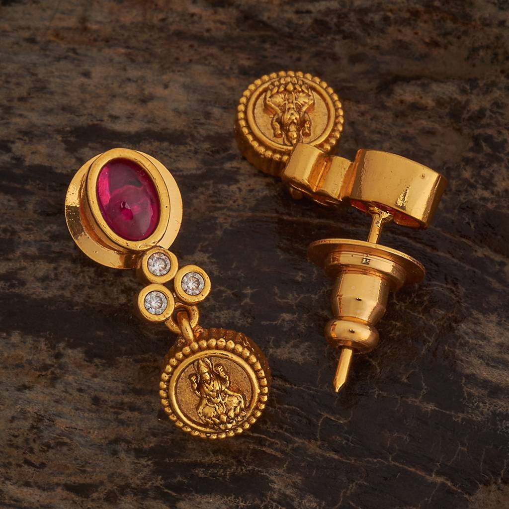 Kushal'S Fashion Jewellery Ruby Gold-Plated Ethnic Antique Drop Earrings-435523 : 435523