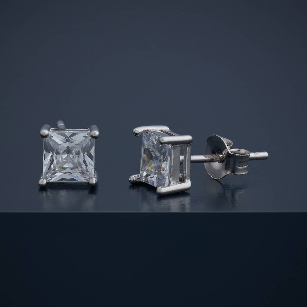 Kushal'S Fashion Jewellery White Gold-Plated Zircon 92.5 Sterling Silver Studs-183234 : 437845