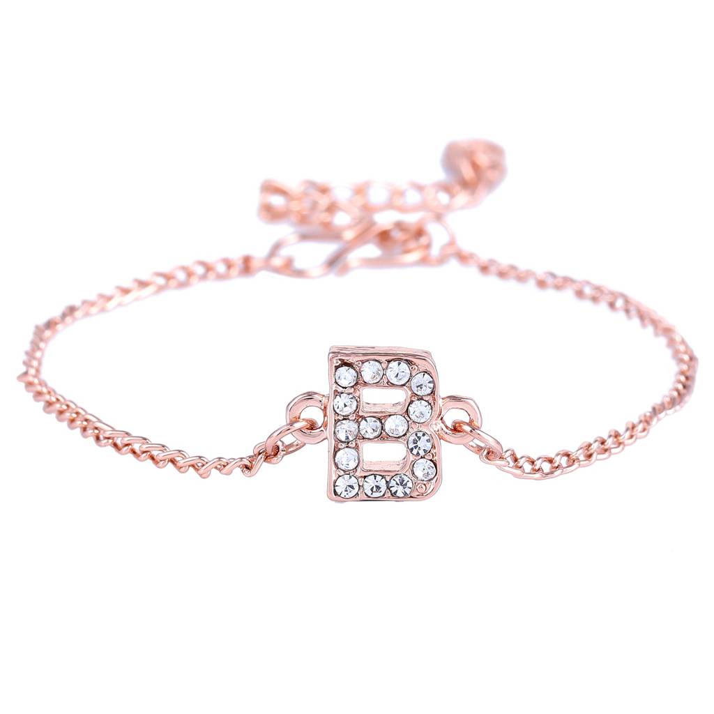 Estele Rosegold Plated Captivating Medium 'B' Letter Bracelet With Crystals For Women : 102178-RG-BBR
