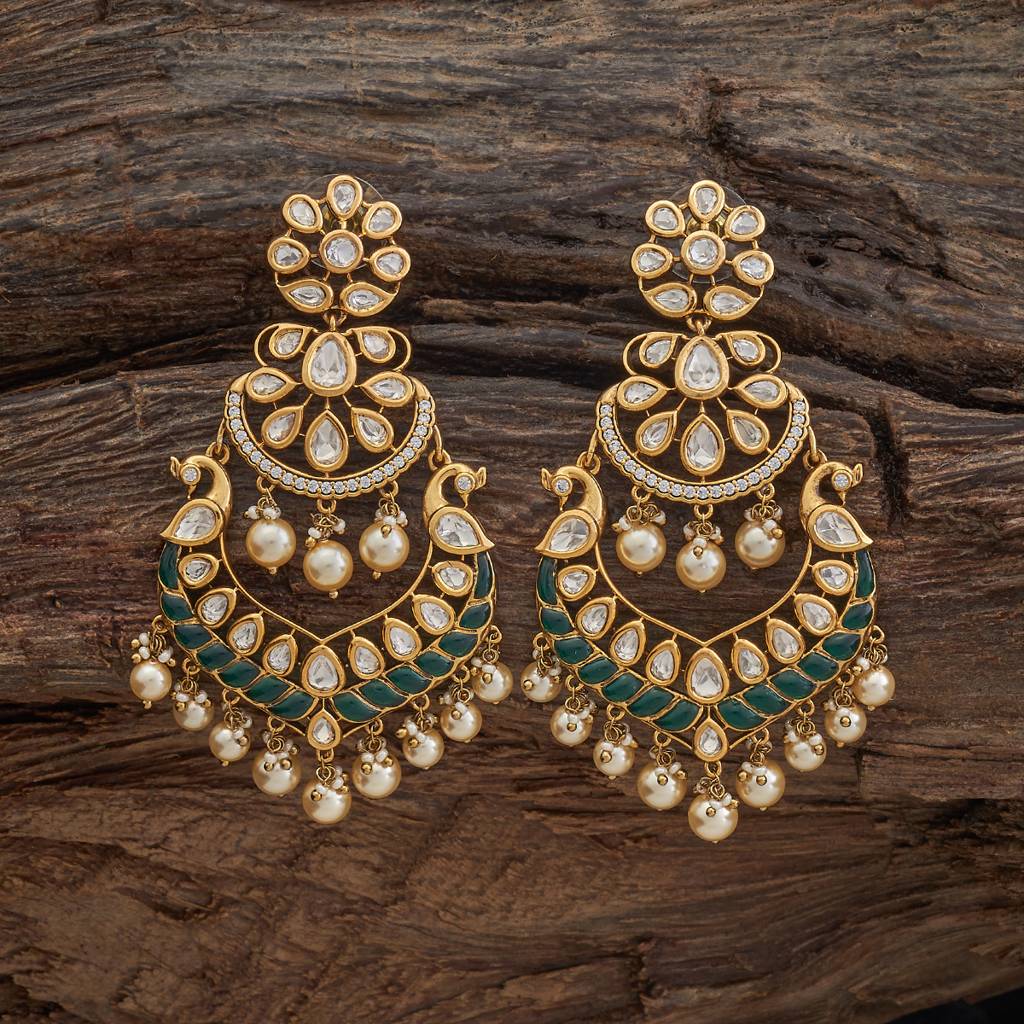 Kushal'S Fashion Jewellery Green Victorian-Plated Ethnic Kundan Drop Earrings-182294 : 435451
