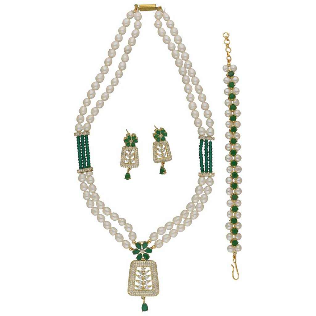 Ornate Veil Pearl Necklace Set With Bracelet : JPAUG-25-142