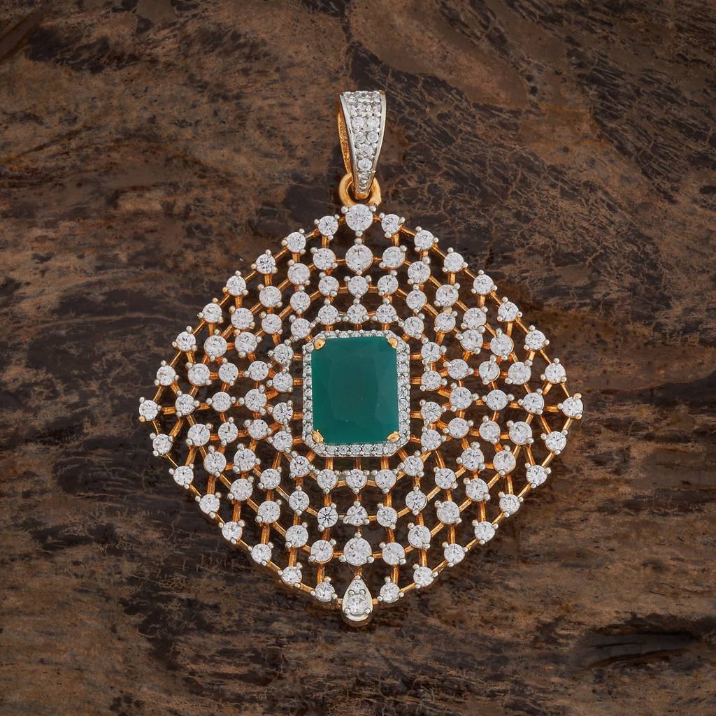 Kushal'S Fashion Jewellery Green Rhodium-Plated Party Zircon Pendant -178534 : 427438