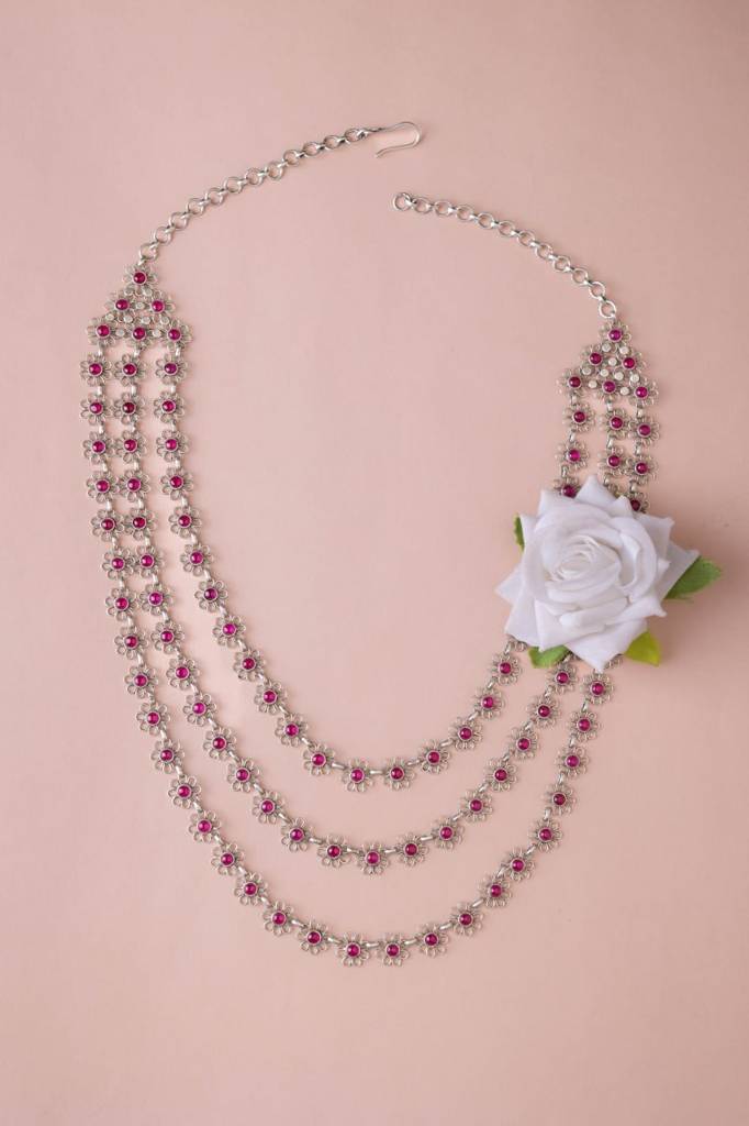Tattva Carved Flower Three Layered Necklace : SN115466