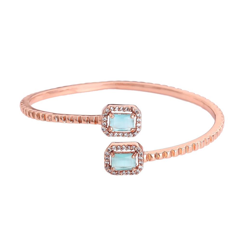 Estele Rosegold Plated Minimalistic Lightweight Kada Bracelet With Lavish Mint Green American Diamonds|Elegant : AD-093-RGMGBR