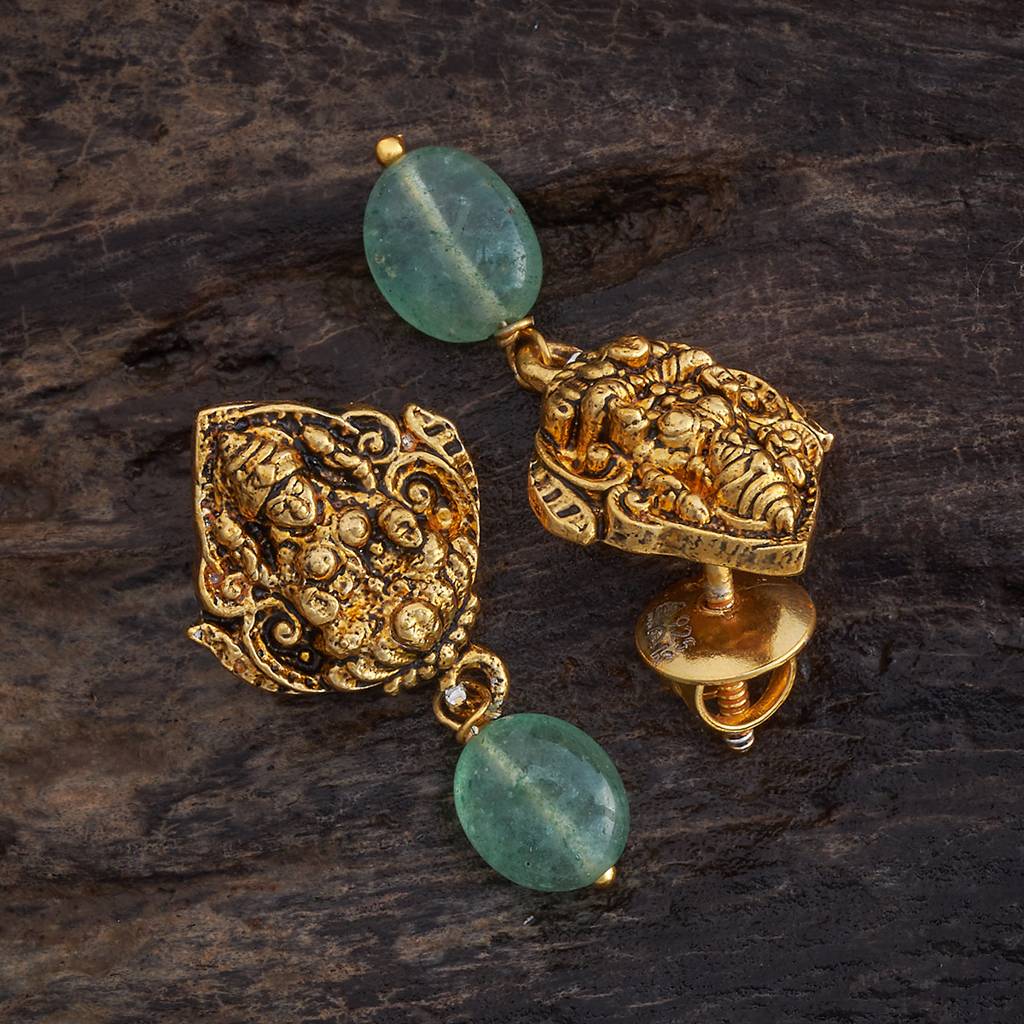 Kushal'S Fashion Jewellery Green Oxidised Gold-Plated Ethnic 92.5 Pure Silver Temple Studs-174066 : 417790