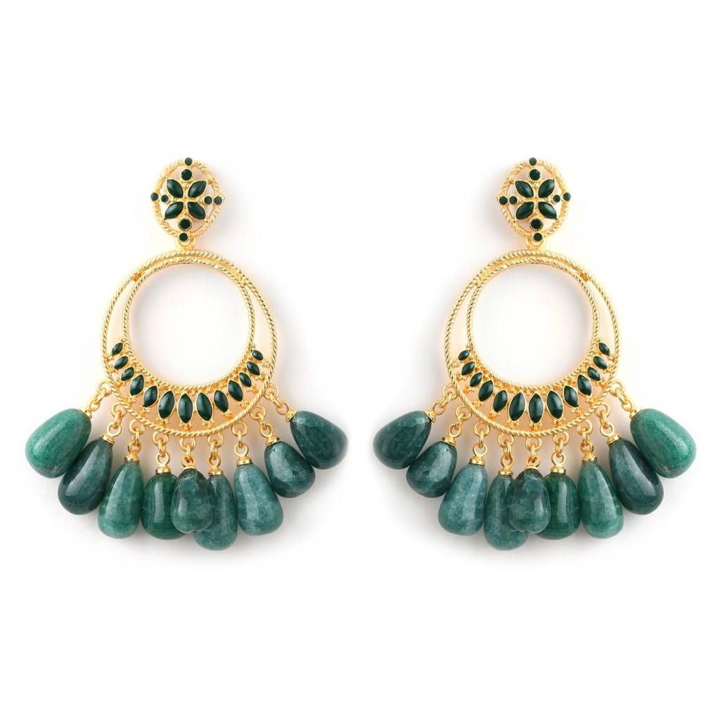 Estele Gold Plated Fascinating Chandbali Earrings With Emerald Beads For Women : 714704-IGER