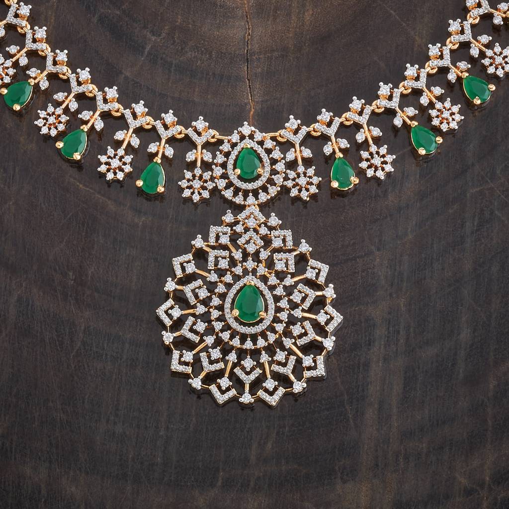 Kushal'S Fashion Jewellery Gold-Plated Ruby Stone Studded & Zircon Necklace Jewellery Set-177073 : 424451
