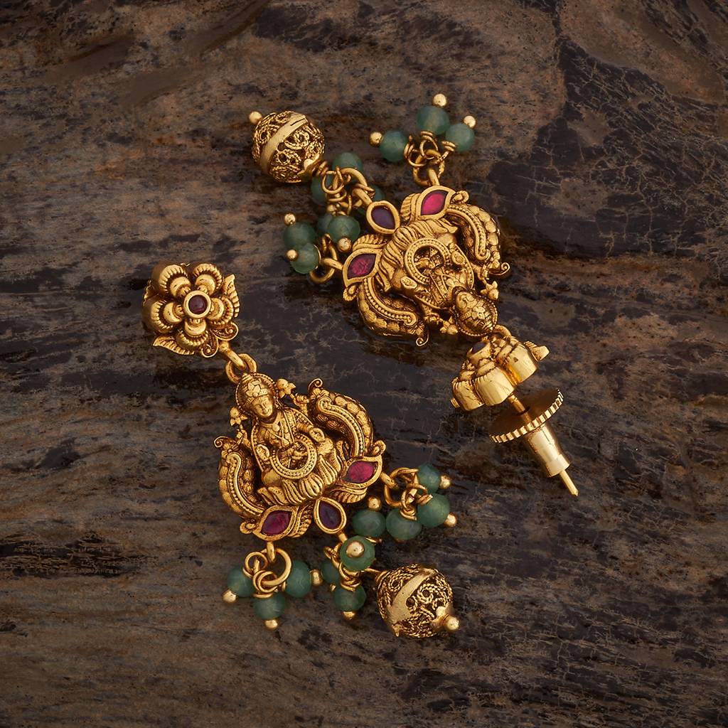 Kushal'S Fashion Jewellery Ruby-Green Gold-Plated Ethnic Antique Earring Drop Earrings-181350 : 433536