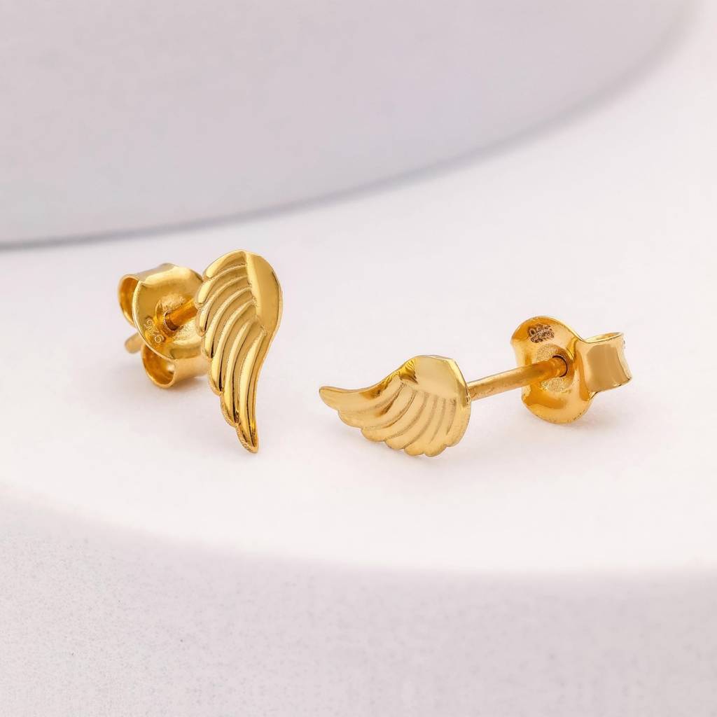 925 Silver Tiny Angel Wing Stud Earrings Â Minimalist Golden Guardian Gift : SE_000644