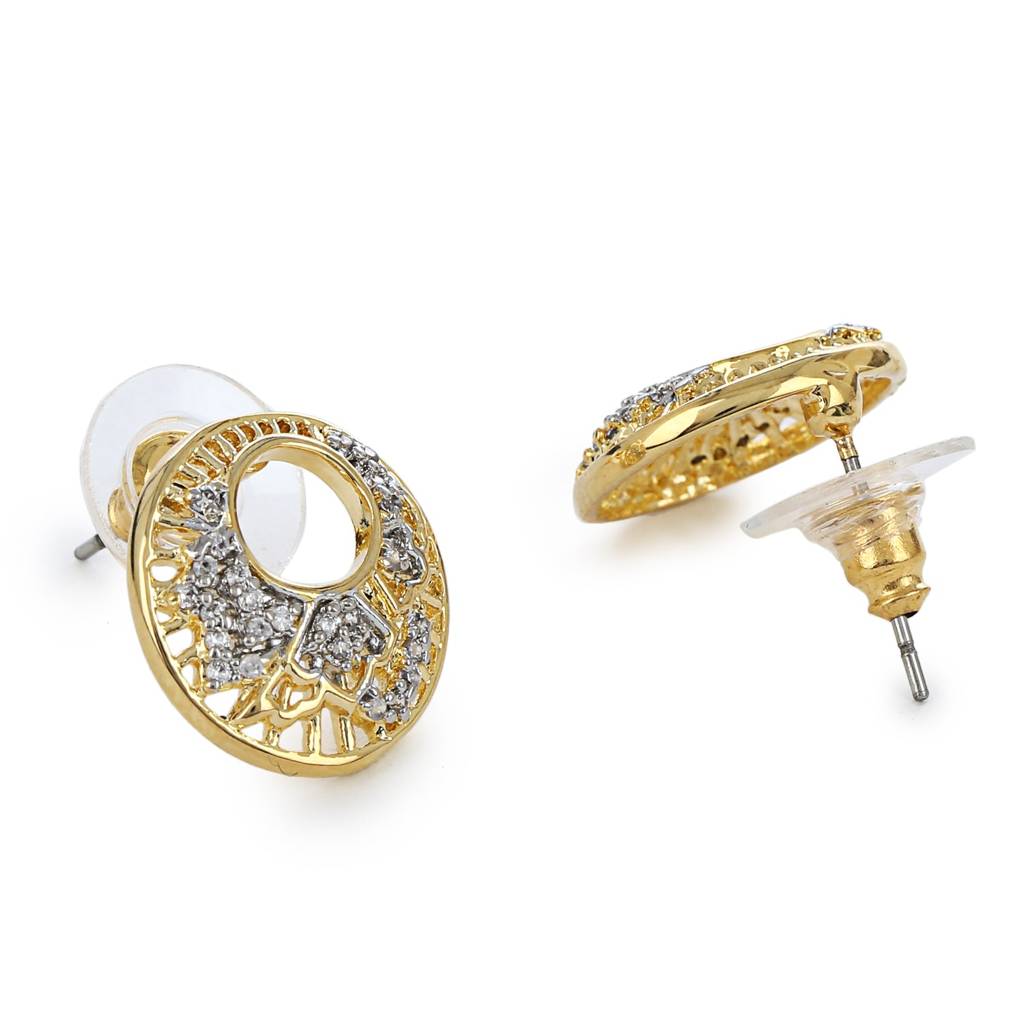 Estele Gold & Rhodium Plated Cz Round Shaped Earrings For Women : AD-323-ERER