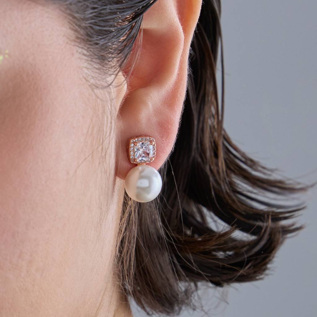 Kushal'S Fashion Jewellery Pearl Plated Synthetic & Zircon 92.5 Sterling Silver Studs-183313 : 437774